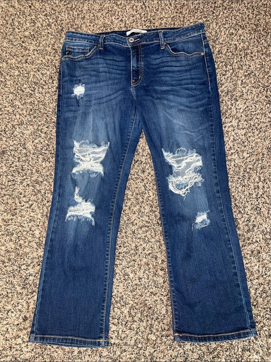 KanCan Denim - KanCan Dark Blue Distressed Straight Leg Ankle Boyfriend Jeans Size 13/30 GUC